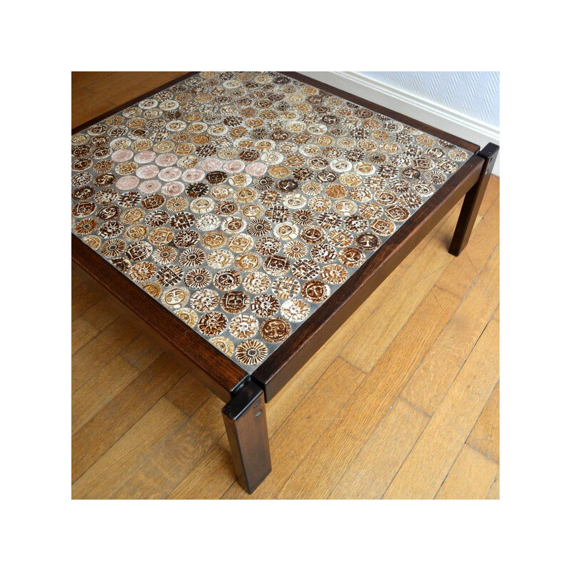 Coffee table in cement and ceramic, Roger CAPRON - 1970s