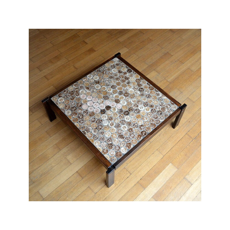 Coffee table in cement and ceramic, Roger CAPRON - 1970s