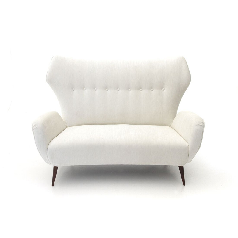 Vintage Italian 2-seater sofa in white velvet