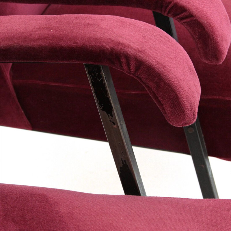 Set of 4 vintage Italian armchairs in red velvet