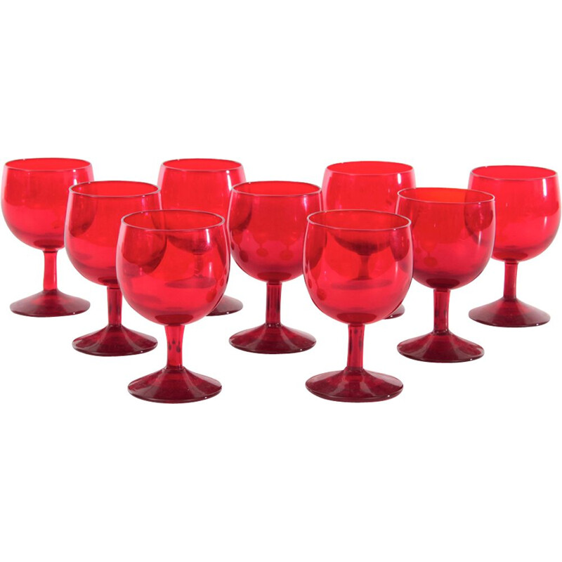 Set of 9 red glasses by Kosta Boda