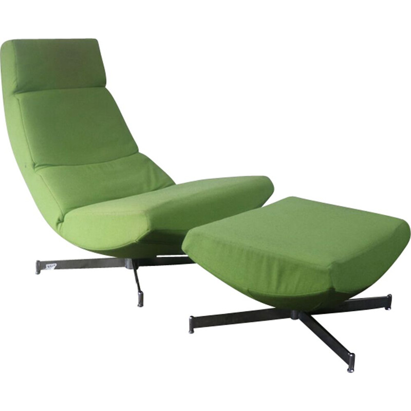 Vintage lime green swivel lounge chair with footstool