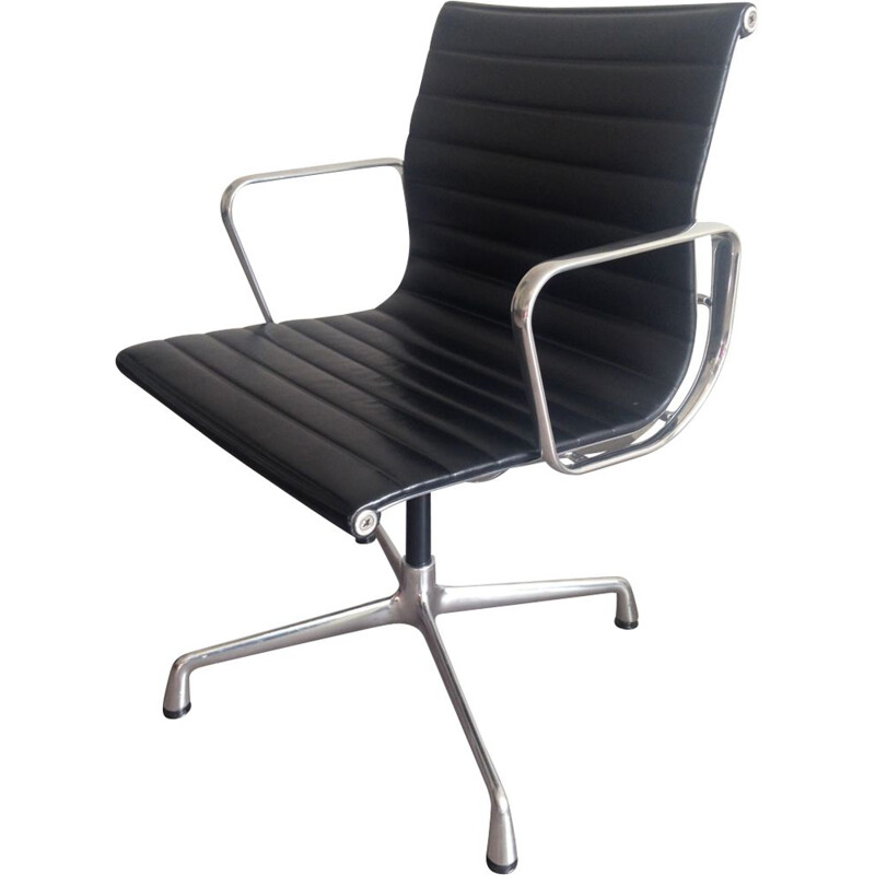 Vintage black EA108 office chair in leather by Eames for Vitra
