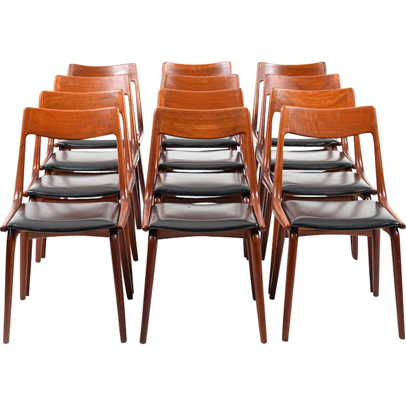 Set of 12 Boomerang Chairs in Teak by Alfred Christensen