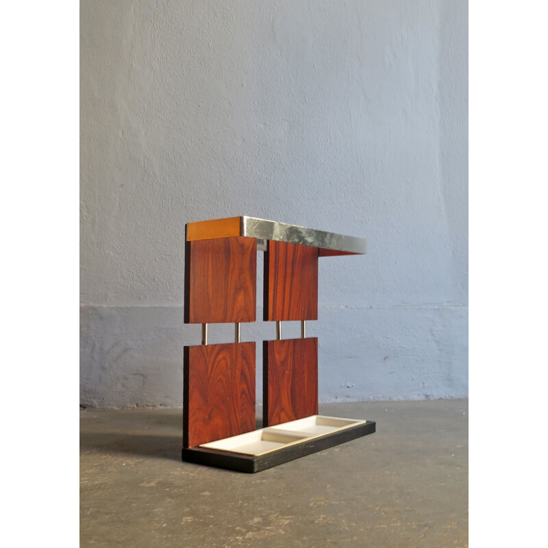 Vintage German umbrella stand in chrome and rosewood