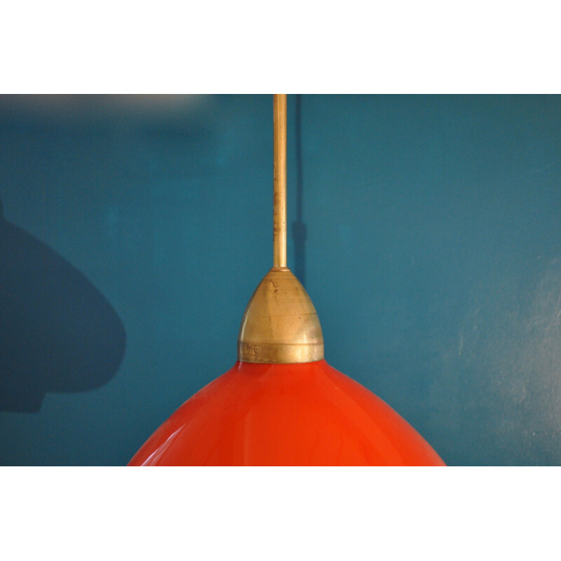 Set of 2 vintage pendant lamps in opaline and brass by Hans-Agne Jakobsson