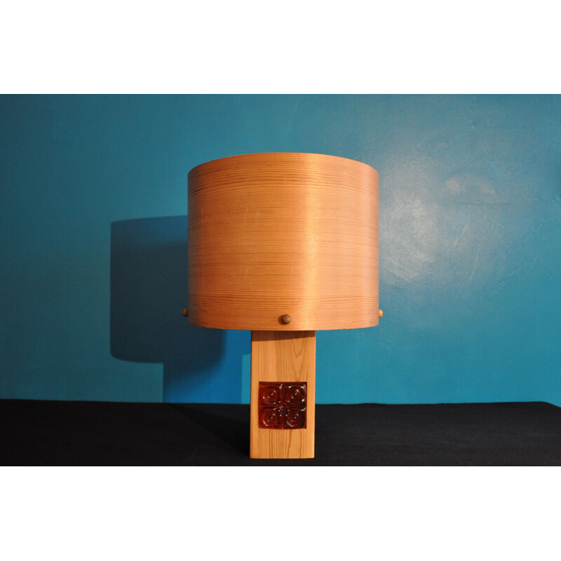 Vintage Swedish table lamp with pine slats