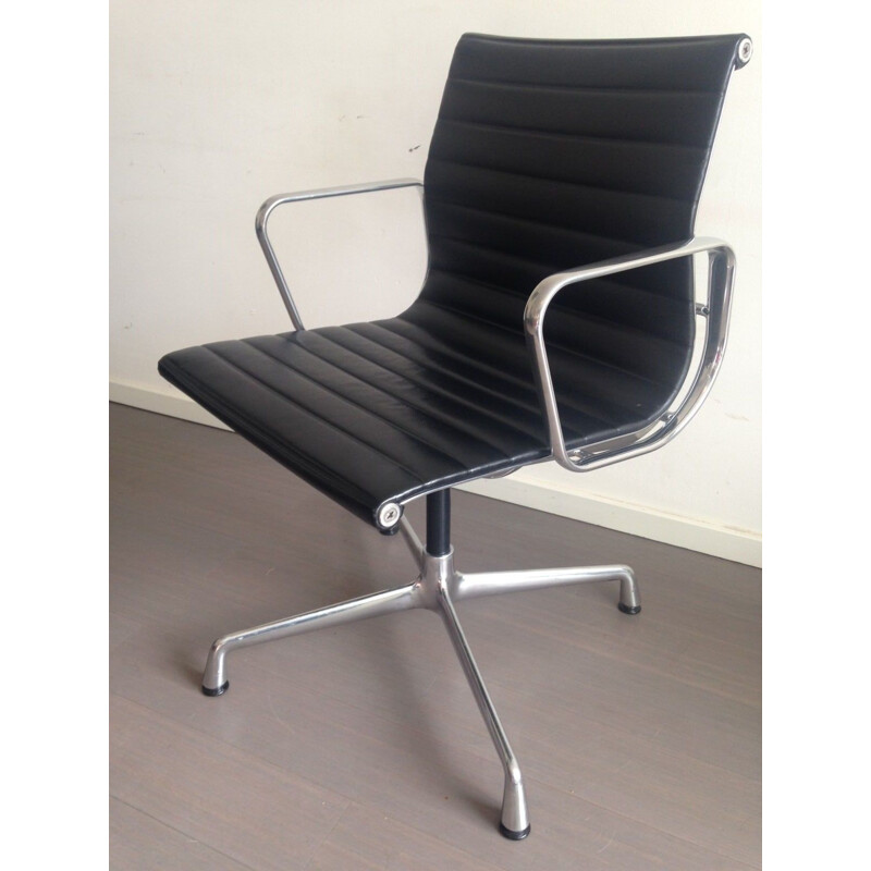 Vintage black EA108 office chair in leather by Eames for Vitra