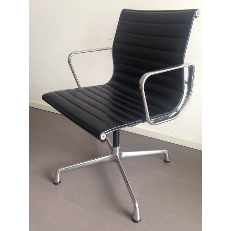 Vintage black EA108 office chair in leather by Eames for Vitra