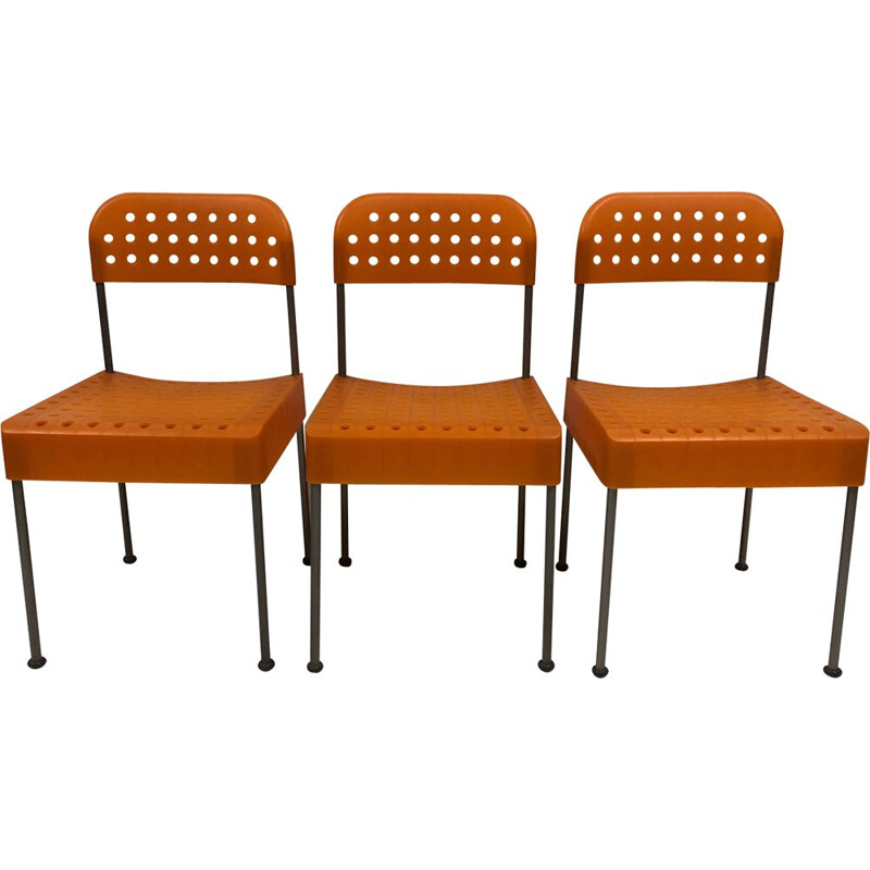 Set of 3 vintage orange box Chairs by Enzo Mari for Aleph