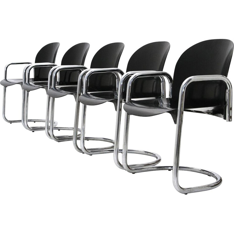 Set of 5 Dialogo chromed dining chairs by Tobia Scarpa for B&B Italia