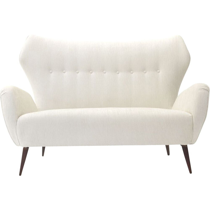 Vintage Italian 2-seater sofa in white velvet