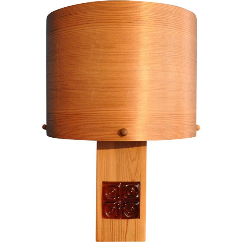 Lampe de table vintage suédoise avec lamelles en pin