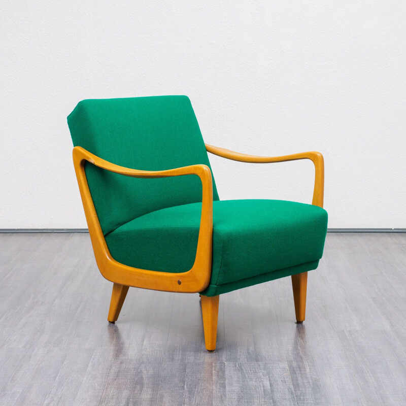 Vintage green armchair in beech wood