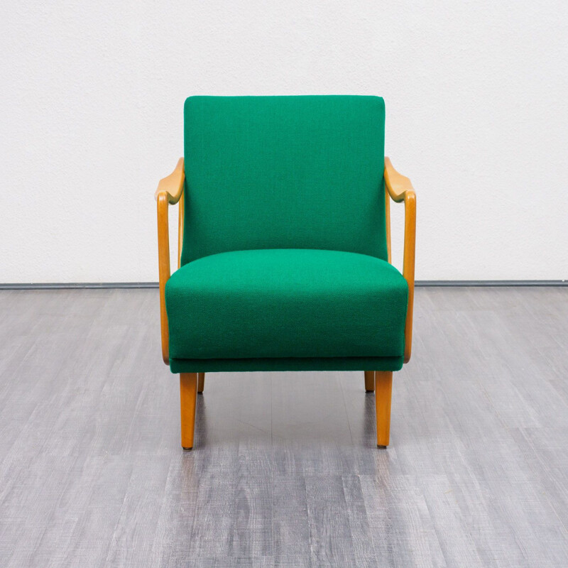 Vintage green armchair in beech wood