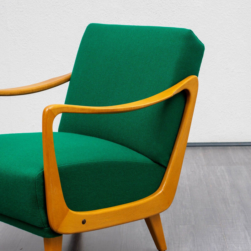 Vintage green armchair in beech wood