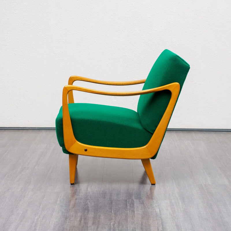 Vintage green armchair in beech wood