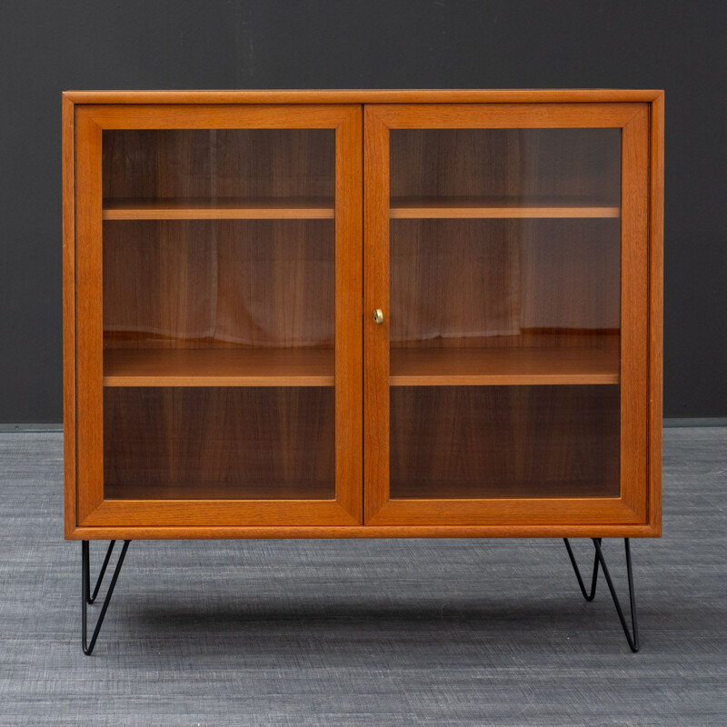 Vintage bookcase in teak with glass doors