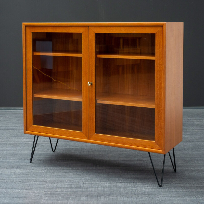 Vintage bookcase in teak with glass doors