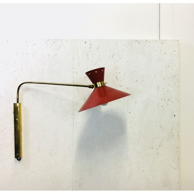 Vintage red wall lamp "diabolo" in brass