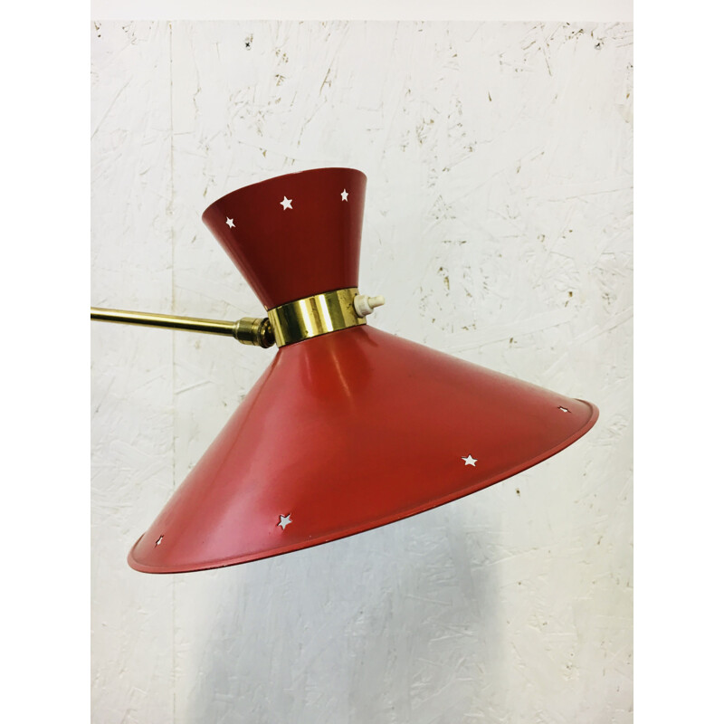 Vintage red wall lamp "diabolo" in brass