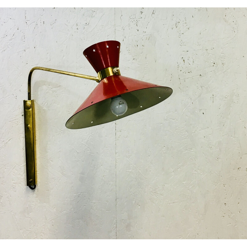 Vintage red wall lamp "diabolo" in brass