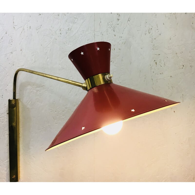 Vintage red wall lamp "diabolo" in brass