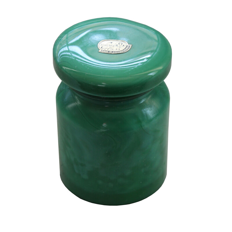 Set of six Malachite Glass Containers