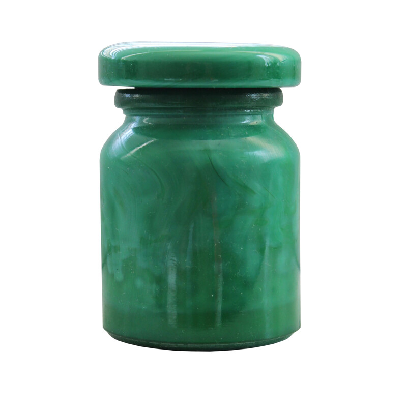 Set of six Malachite Glass Containers