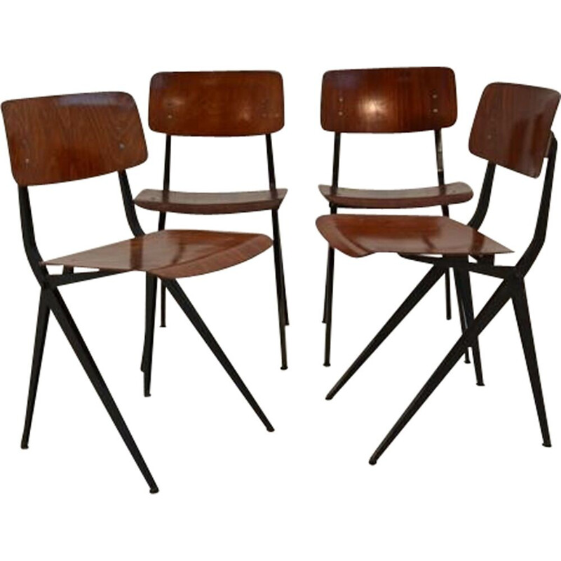 Set of 4 chairs in wood and metal, Friso KRAMER - 1950s