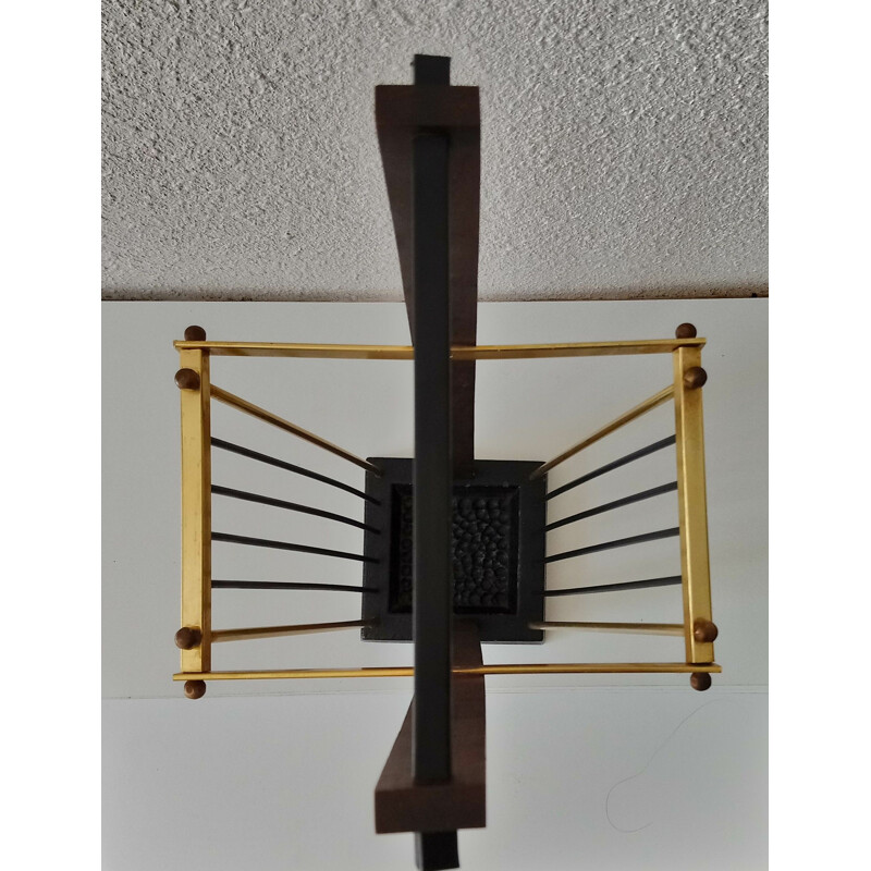 Vintage umbrella rack in teak brass and cast iron