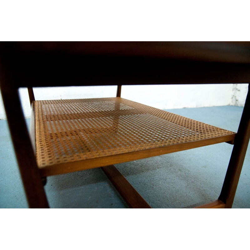 Vintage coffee table table in teak and caning