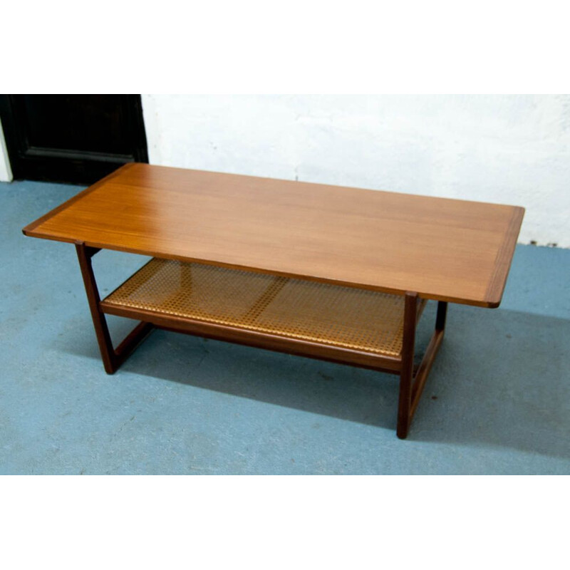 Vintage coffee table table in teak and caning