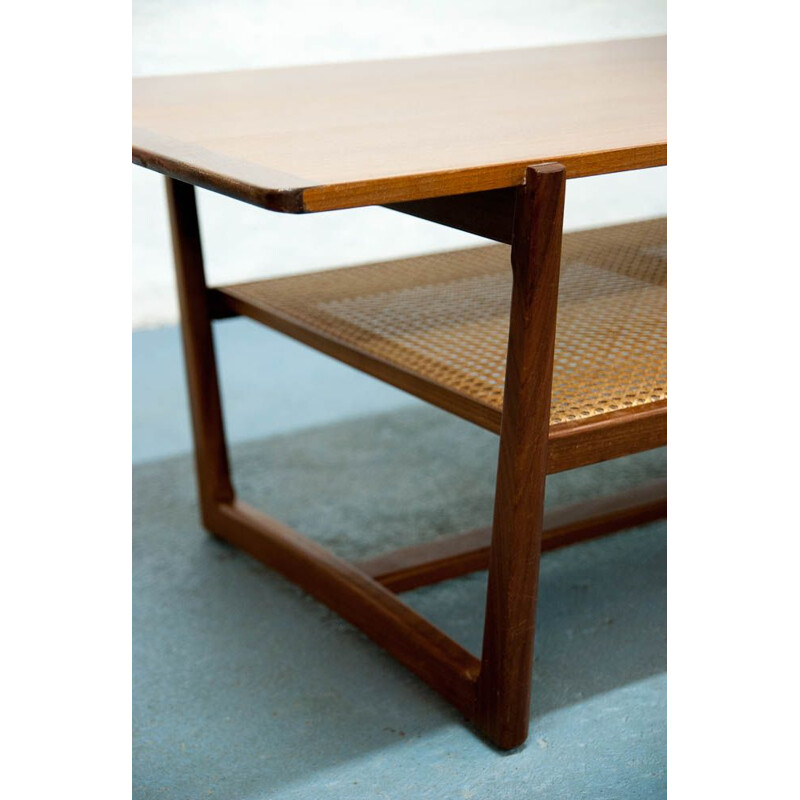 Vintage coffee table table in teak and caning