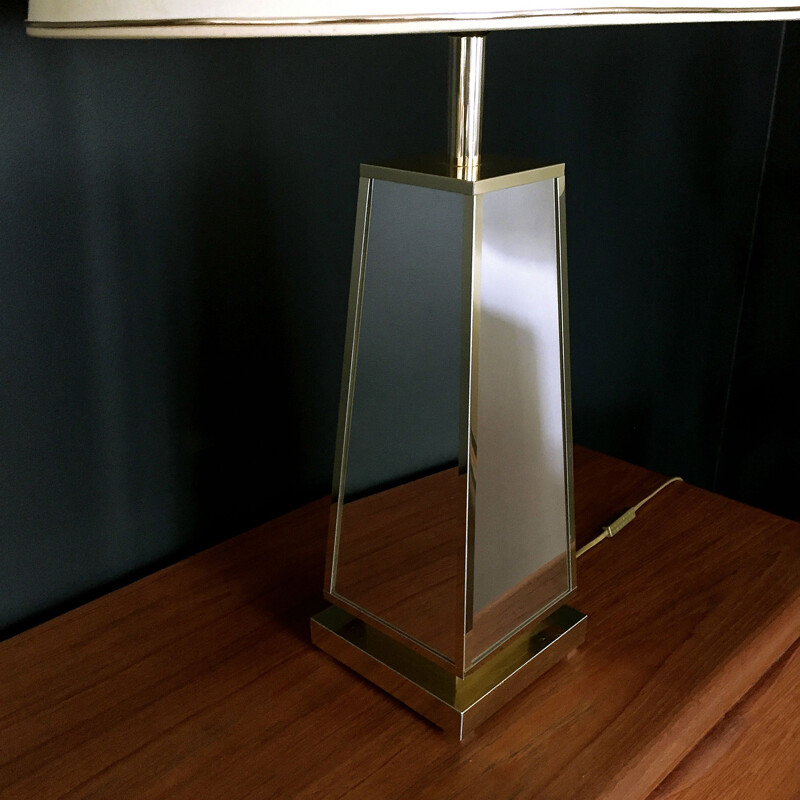 Lampe vintage en or et miroir pour Roche Bobois