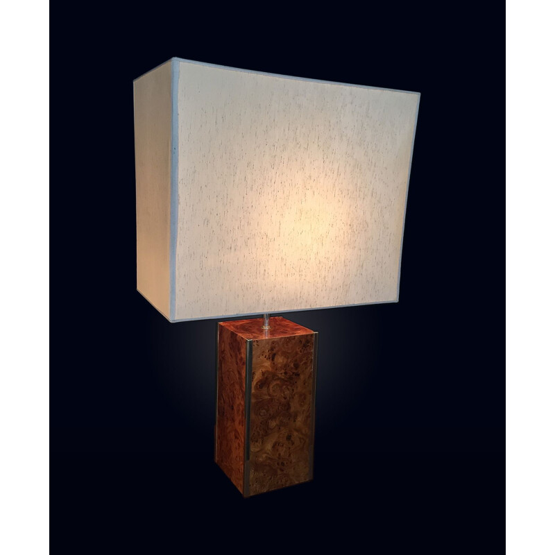 Vintage lamp in elm and brass for RocheBoboois
