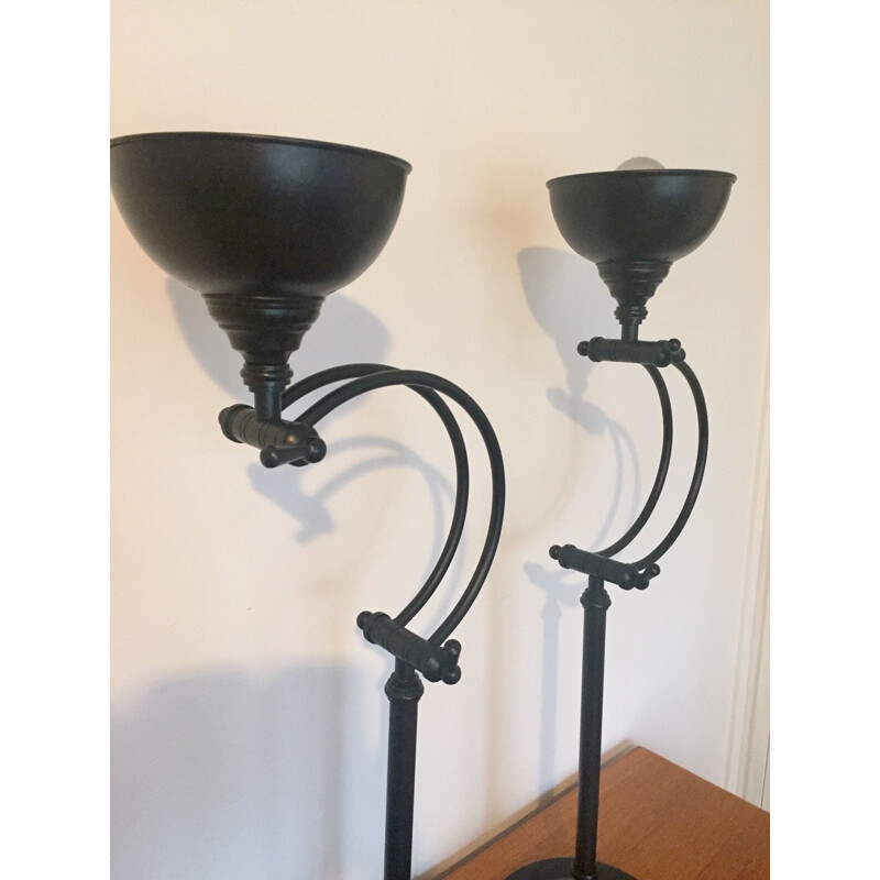 Suite de 2 lampes vintage industrielles noires
