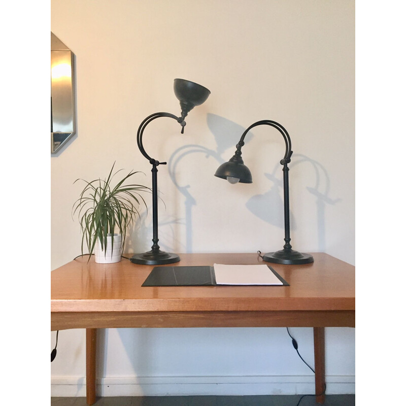 Set of 2 vintage black industrial lamps