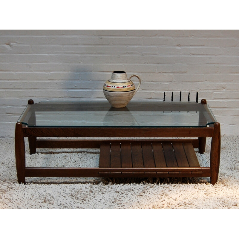 Vintage coffee table in wenge and glass - 1970s