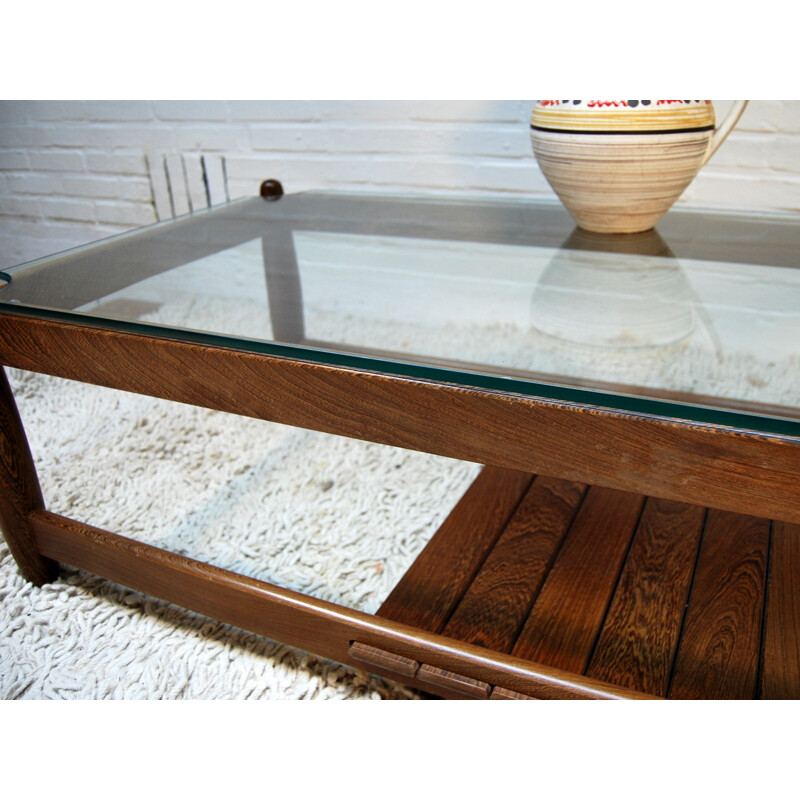 Vintage coffee table in wenge and glass - 1970s