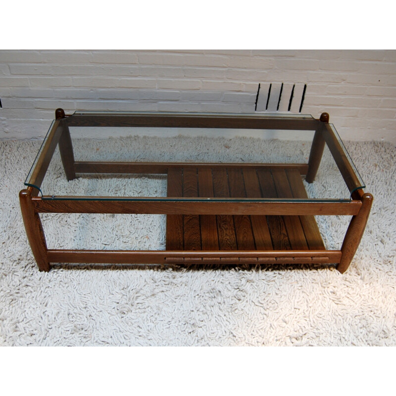Vintage coffee table in wenge and glass - 1970s
