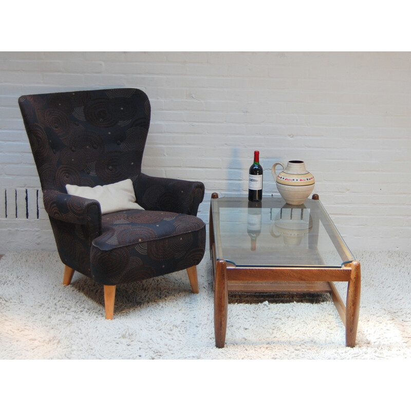 Vintage coffee table in wenge and glass - 1970s