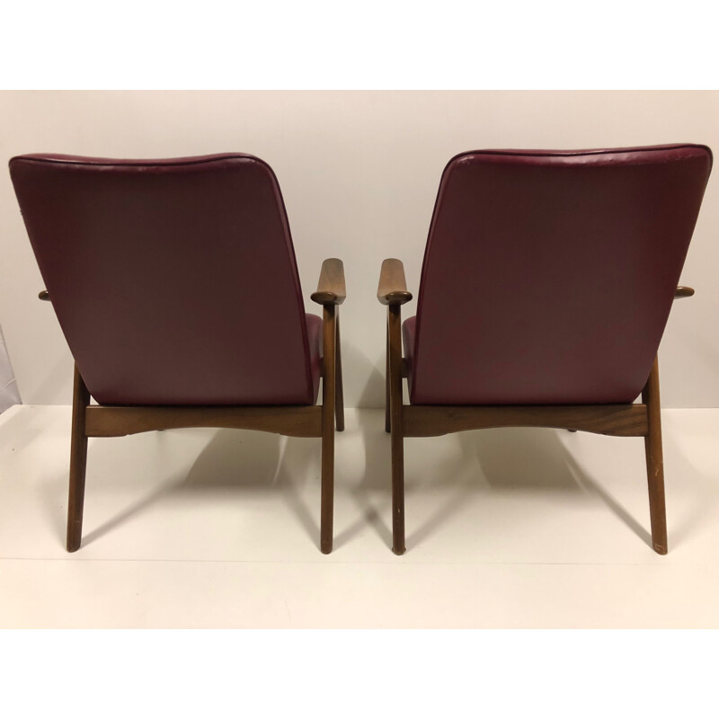 Set of 2 vintage burgundy armchairs by Louis van Teeffelen for WéBé