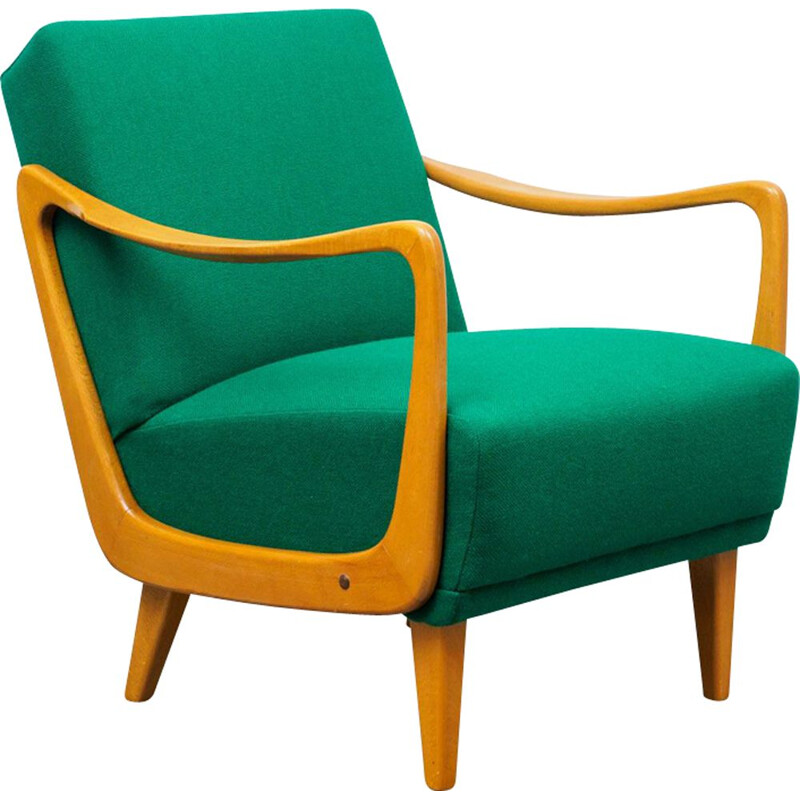 Fauteuil vintage vert en hêtre