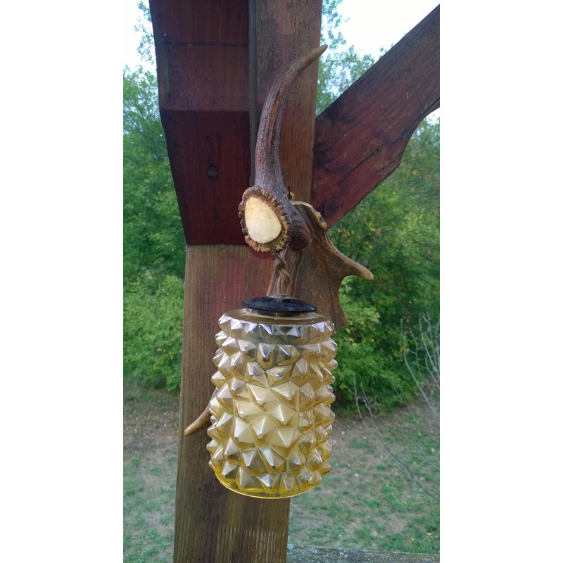 Candeeiro de parede Vintage em madeira de alce e vidro âmbar