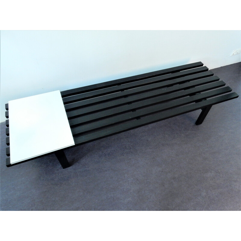 Vintage Dutch black bench "BZ82" with sliding shelf by Martin Visser for 't Spectrum