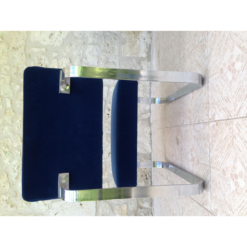 Set of 2 vintage blue lounge chairs in metal