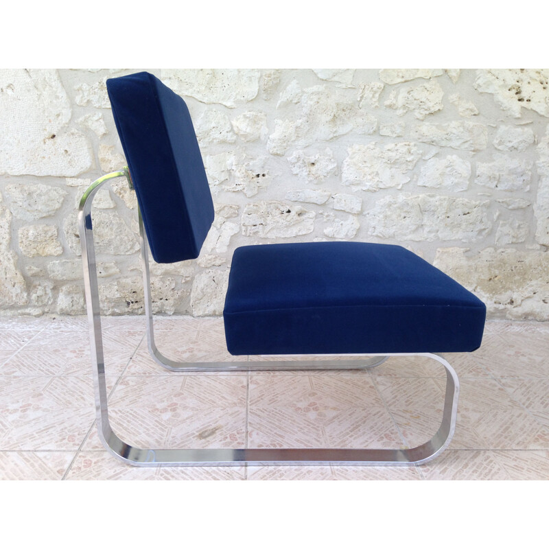 Set of 2 vintage blue lounge chairs in metal