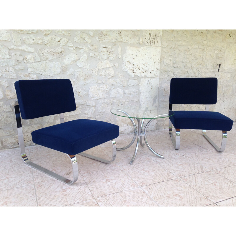 Suite de 2 fauteuils vintage bleus en métal