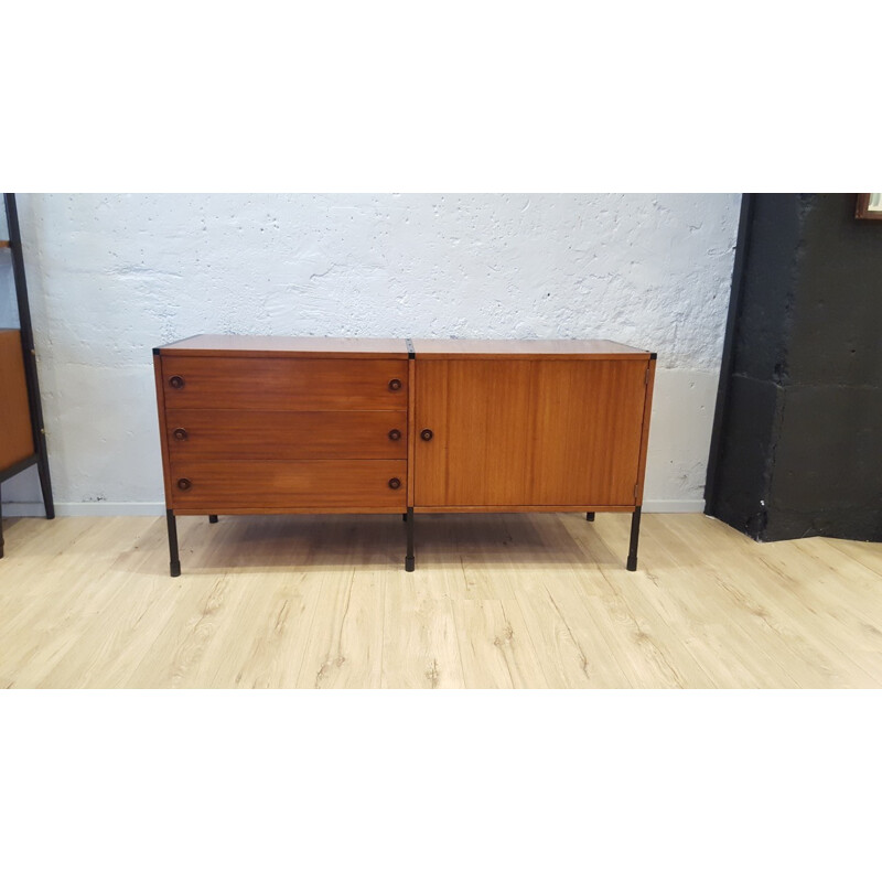 Adjustable sideboard in oakwood and metal, ARP (Guariche, Motte and Mortier) - 1950s